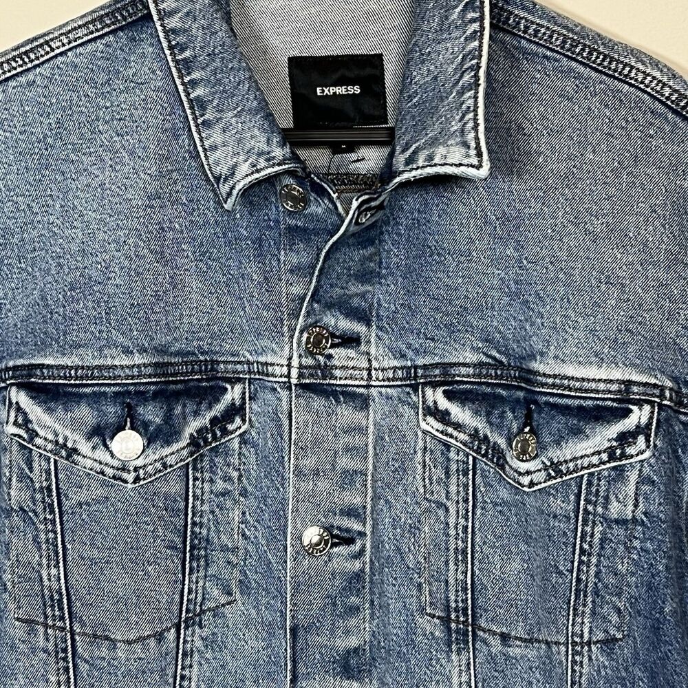 Classic Blue Denim Trucker Jean Jacket Womens M Grunge Basic Casual Express - Picture 5 of 16